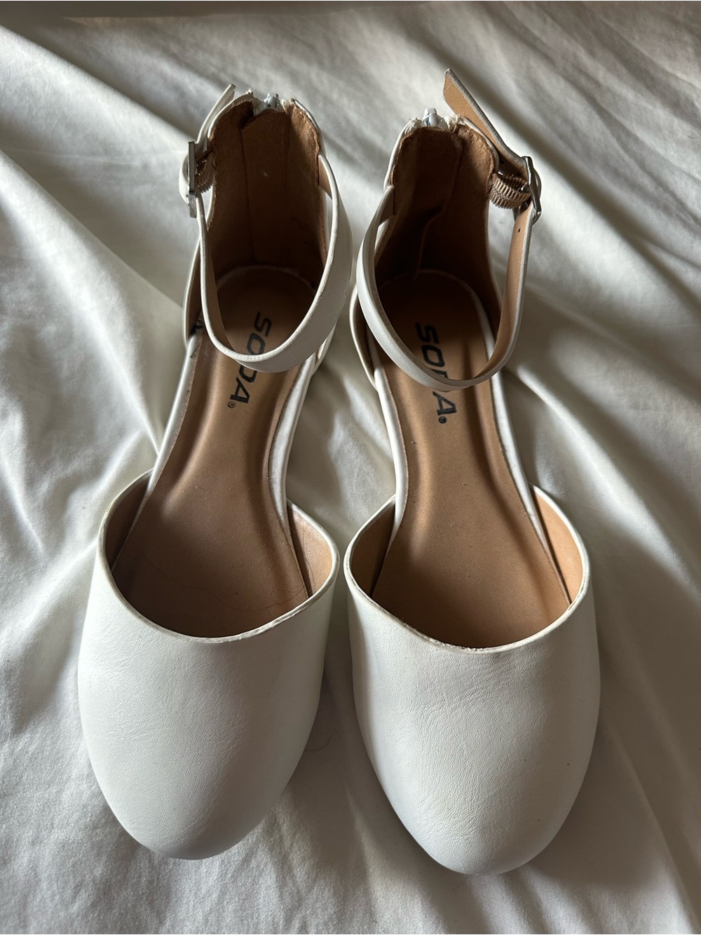 Soda White Ankle-Strap Flats with Closed Toe Girls 3